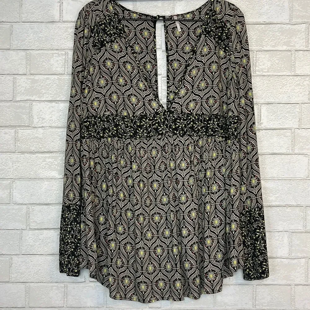 Free People Rolling Hills Floral Bell Sleeve Top S